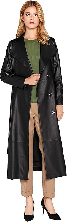 longline leather trench coat for ladies