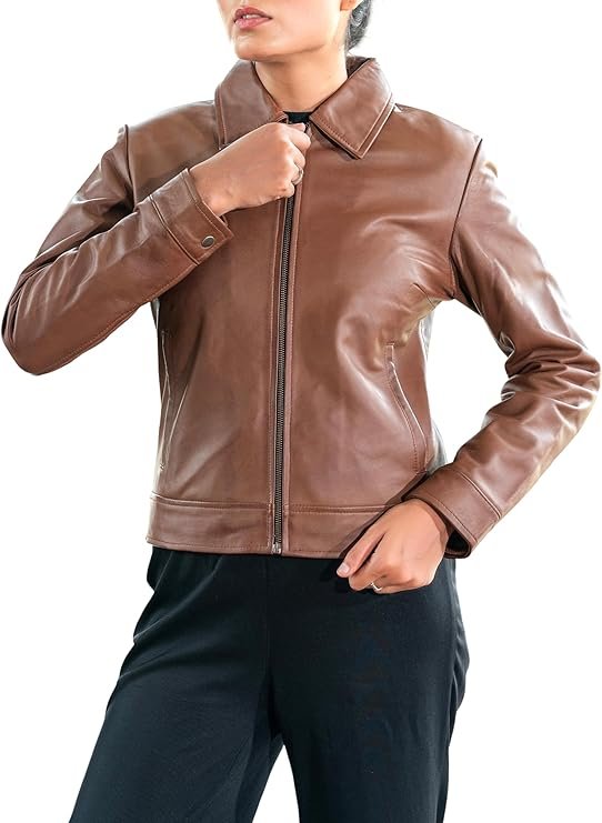 a premium leather jacket for women (Brown )