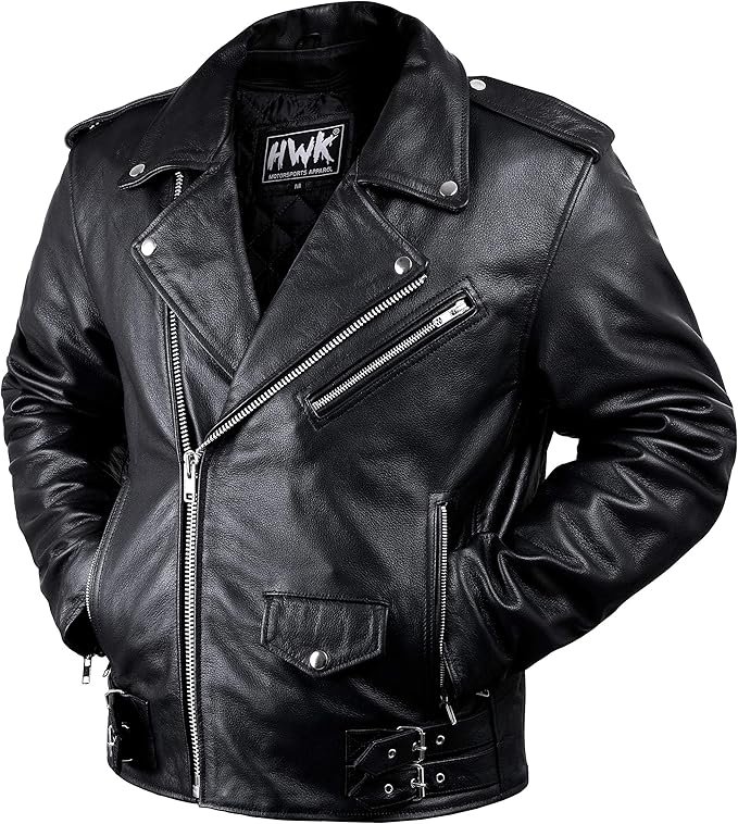 Classic Rebel: The Biker leather Jacket iconic of all leather jacket outfit ideas.