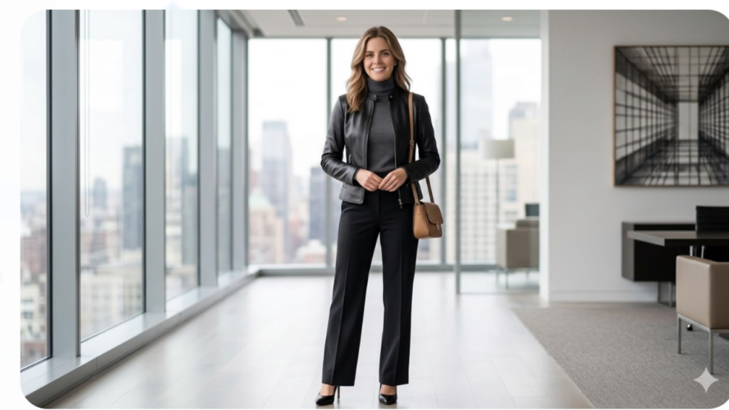 Finish the look with polished leather loafers or pointed-toe heels.