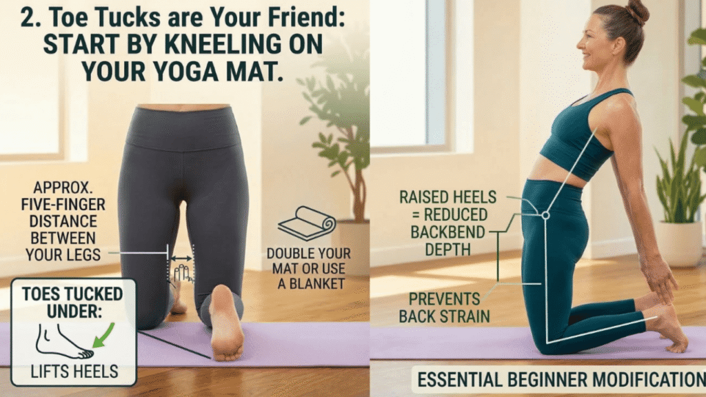 2. Toe Tucks are Your Friend: ( how to do Camel Pose blog )