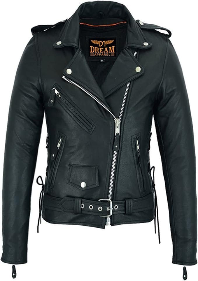 3. A bold, rebellious aesthetic perfect for an evening classic moto leather jacket for women