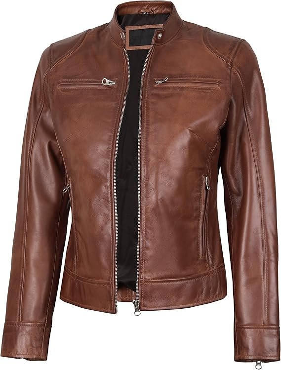 Smart Casual Sophistication women's leather jacket brown cafe racer