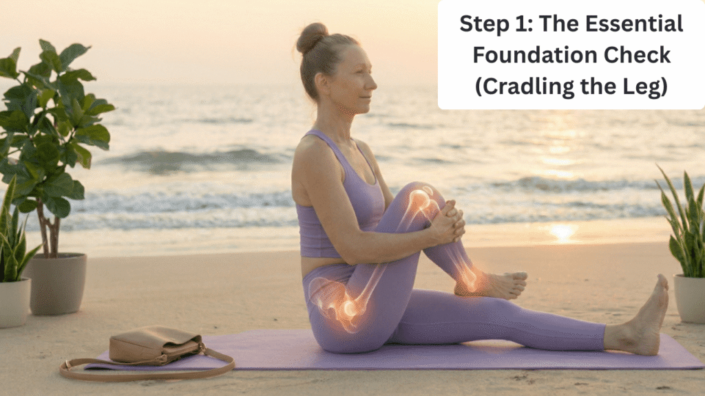 Step 1: The Essential Foundation Check (Cradling the Leg) in (Lotus Pose)