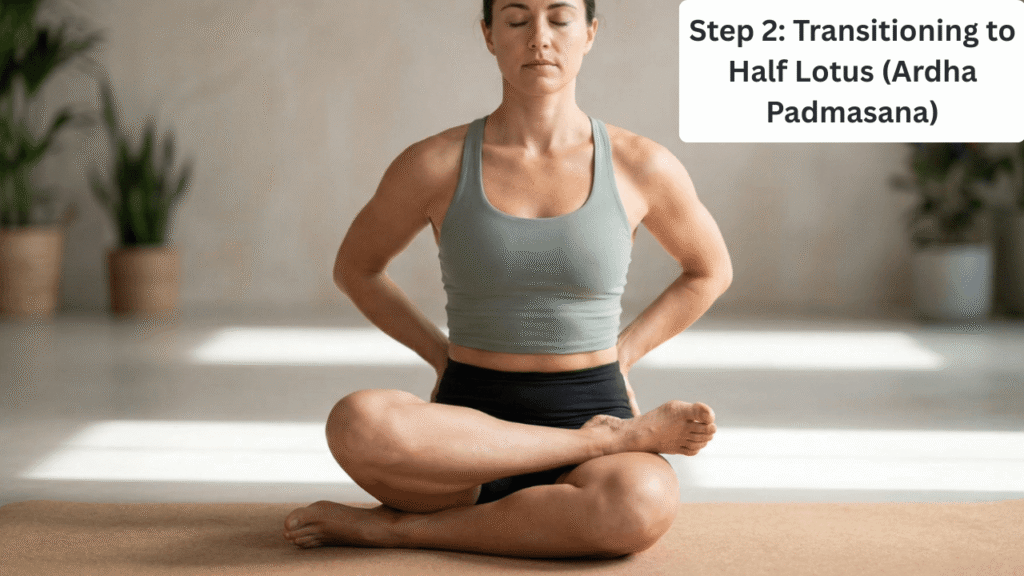 Step 2: Transitioning to Half Lotus Pose (Ardha Padmasana)