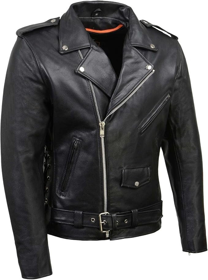 Milwaukee Leather SH1011 Men's Classic Brando Premium Leather Black Motorcycle Riders Leather Jacket