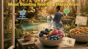 Mood Boosting Foods for a Happy Brain for Blog post (Supercharge Your Mind: No Gym Simple Exercises & Mood Boosting Foods for a Happy Brain )