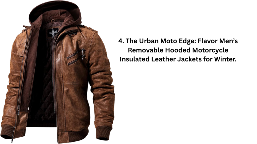 4. The Urban Moto Edge: Flavor Men’s Removable Hooded Motorcycle Insulated Leather Jackets for Winter.