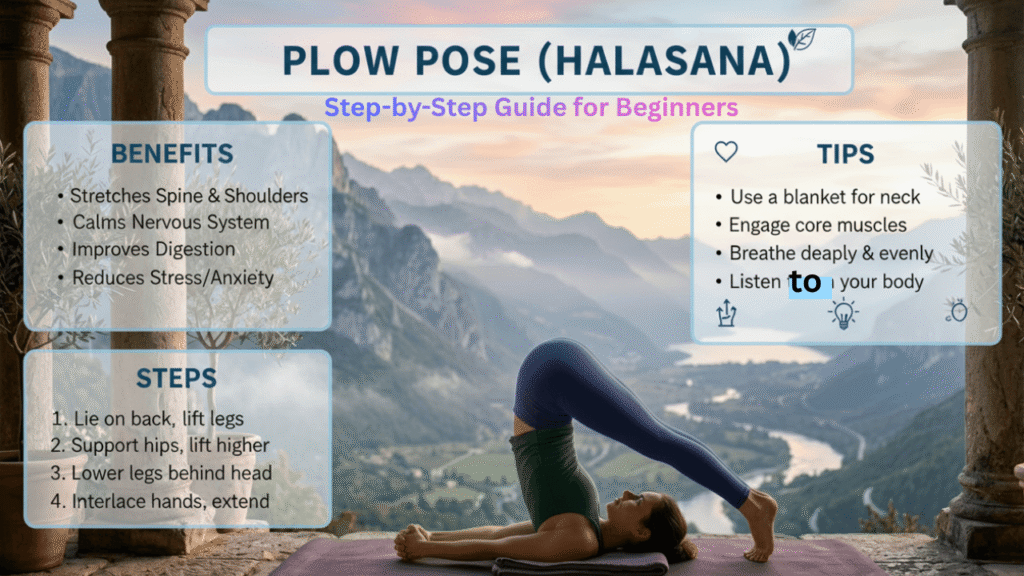 Plow Pose (Halasana): Step-by-Step Guide for Beginners ( A lady is showing how to make a plow pose )